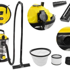 Odkurzacz przemysłowy na sucho i mokro 25L z gniazdem + akcesoria (1) G81088