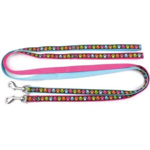Smycz dla psów w kolorowe łapki, różowa - Rozmiar: 1,9cmx120cm Record Zampine Leash Pink