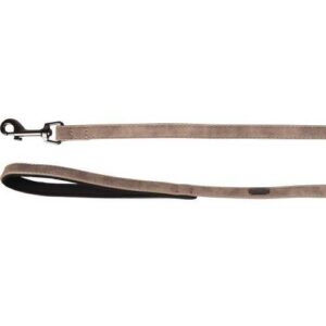 Szara smycz dla psa, z eko-skóry, uchwyt z podszyciem, 130cm - 20mm Flamingo Leash Delu Taupe