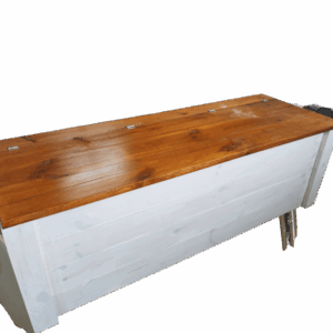 Skrzynia biała z bukowym siedziskiem 100x35x35